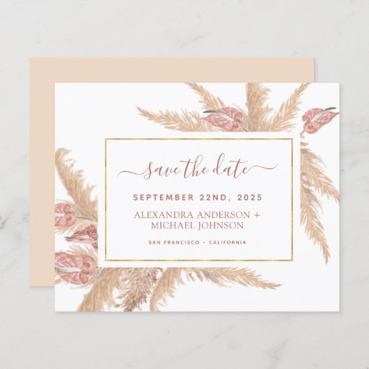 Pampas Grass Boho Save the Date (Voorkant / Achterkant)