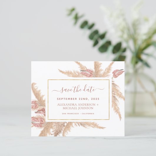 Pampas Grass Boho Save the Date (Staand voorkant)
