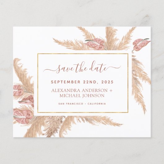 Pampas Grass Boho Save the Date (Voorkant)