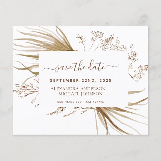 Pampas Grass Boho Save the Date Flyer (Voorkant)