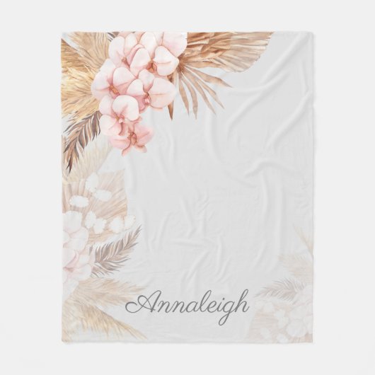 Pampas Grass Boho Script Custom Fleece Deken (Voorkant)