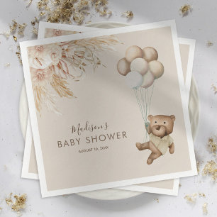 Pampas Grass Boho Teddy Bear Baby shower Napkins Servet