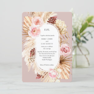 Pampas Grass Boho waterverf Dusty Roos bruiloft Kaart