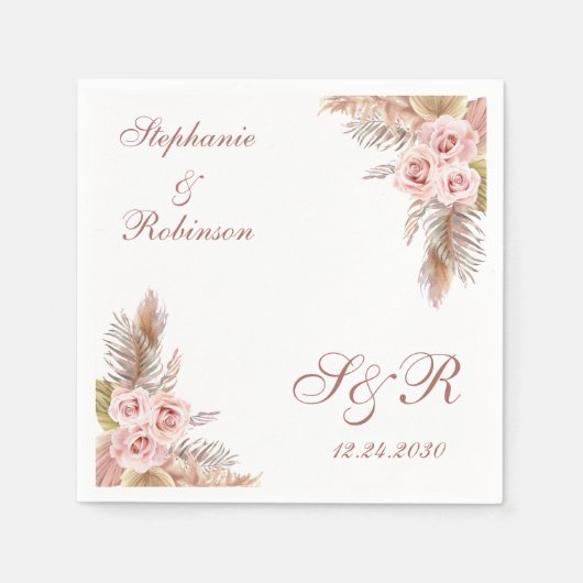 Pampas Grass Boho Wedding Cocktail Paper Servet (Voorkant)