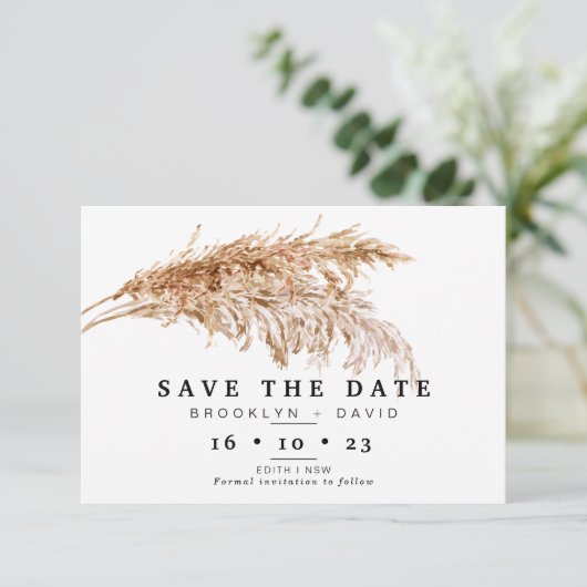 Pampas Grass Boho Wedding Enregistrer La Carte Dat (Debout devant)