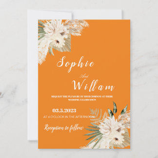 Pampas Grass Boho Wedding Invitation, Editable Kaart