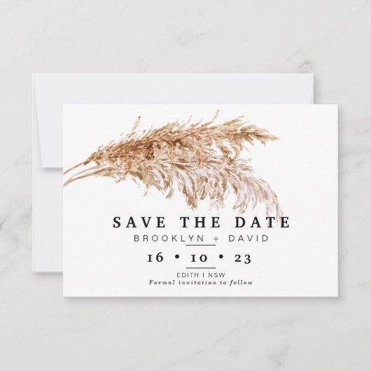Pampas grass Boho Wedding Save the Date Card Kaart (Voorkant)