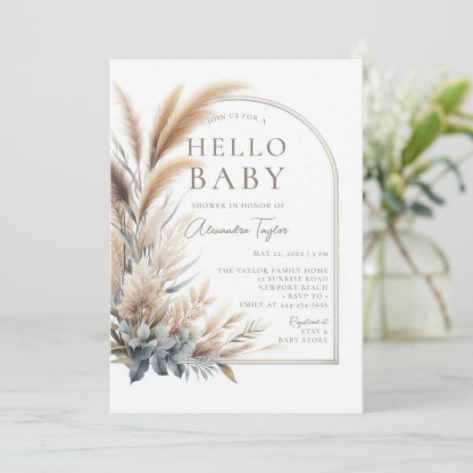 Pampas Grass Botanical Boho Neutral Baby shower Kaart (Staand voorkant)