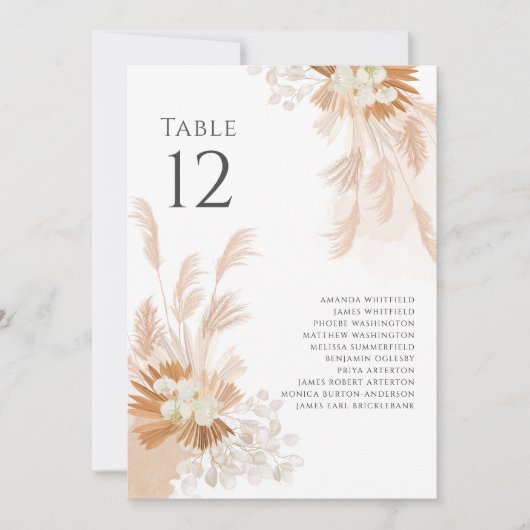 Pampas Grass Botanical Table Number Weddenschap (Voorkant)