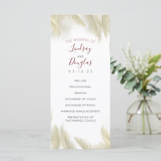 Pampas Grass Bourgogne Red Wedding Programma's (Staand voorkant)