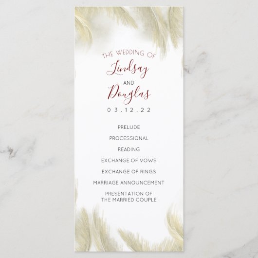 Pampas Grass Bourgogne Red Wedding Programma's (Voorkant)