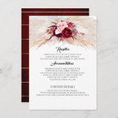 Pampas Grass Bourgogne Rode Bruiloft Informatie Informatiekaartje (Voorkant / Achterkant)