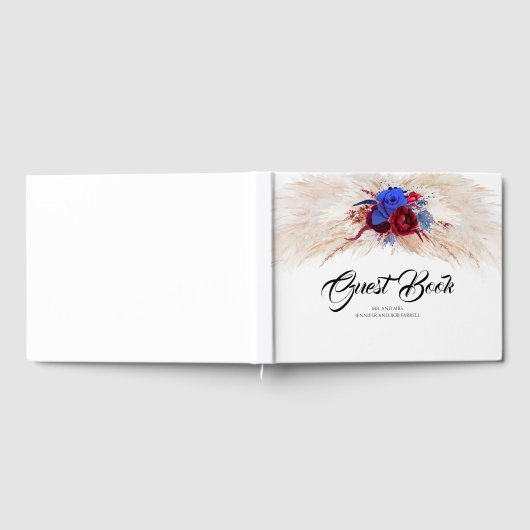 Pampas Grass Bourgogne Rood en Navy Blauw Bruiloft Gastenboek (Volledig)