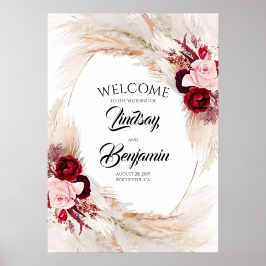 Pampas Grass Bourgogne Rouge Mariage Affiche de bi (Devant)