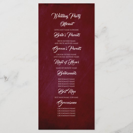 Pampas Grass Bourgogne Rouge Programmes de mariage (Dos)