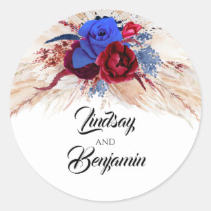 Pampas Grass Bourgondië Rood en Navy Blue Floral Ronde Sticker
