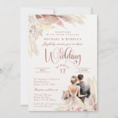 Pampas Grass Bruiloft Modern Blush Roze, Terracott Kaart (Voorkant)