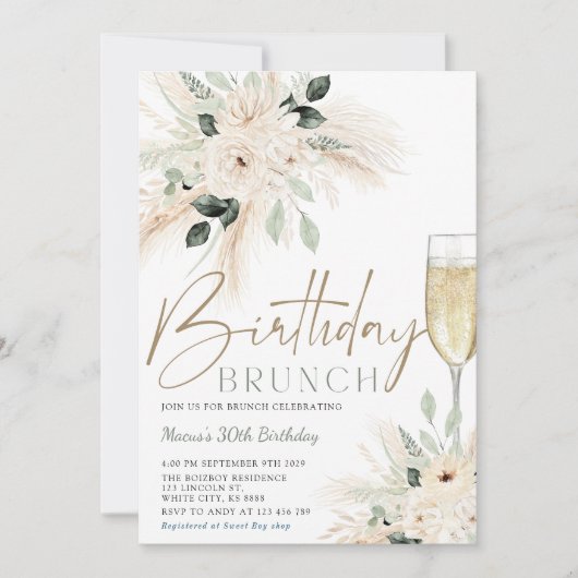 Pampas Grass Brunch Anniversaire Invitation (Devant)