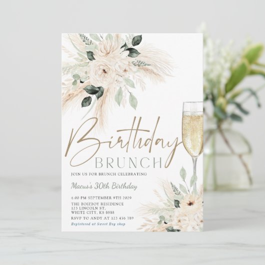 Pampas Grass Brunch Anniversaire Invitation (Debout devant)