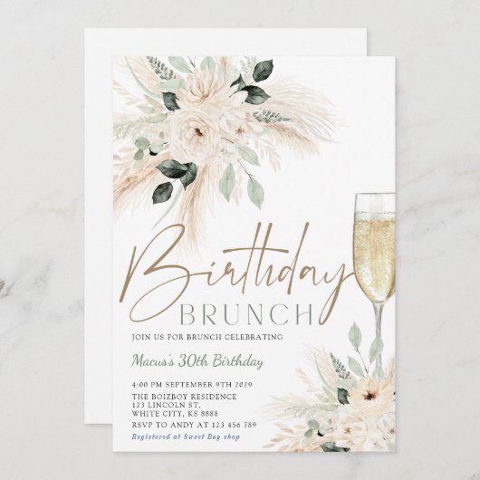 Pampas Grass Brunch Anniversaire Invitation (Devant / Derrière)