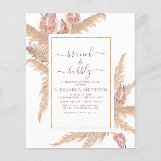 Pampas Grass Brunch Bubble Boho Vrijgezellenfeest  Flyer (Voorkant)