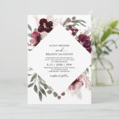  Pampas Grass Burgundy Pink Roses Wedding Kaart (Staand voorkant)