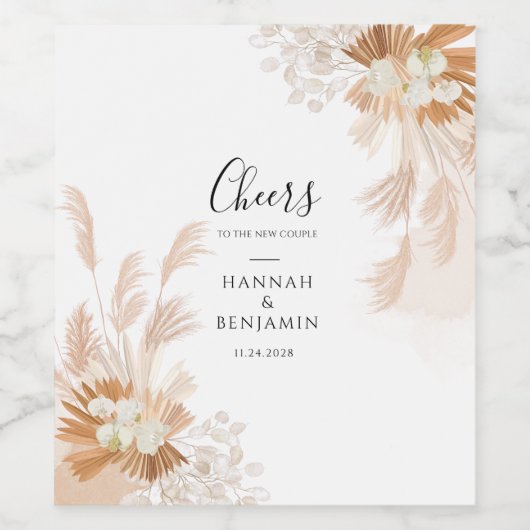 Pampas Grass Cheer en mevrouw Terracotta Wijn Etiket (Enkel label)