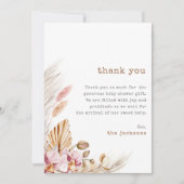 Pampas Grass Chic Boho Baby shower Carte de remerc (Devant)