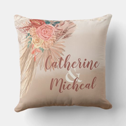 Pampas Grass Dried Floral Terracotta Boho Wedding Kussen (Achterkant)