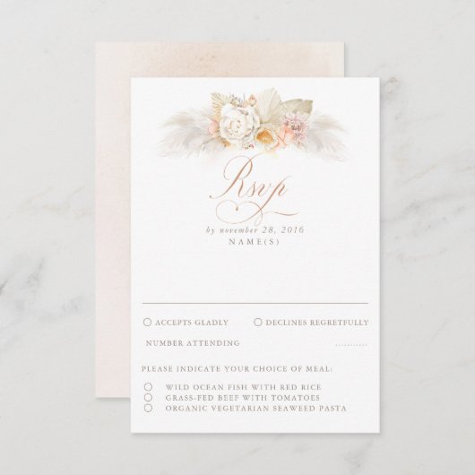 Pampas Grass Dried Foliage Wedding RSVP (Voorkant / Achterkant)