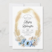 Pampas Grass Dusty Blue Flowers Baptisme Kaart (Voorkant)