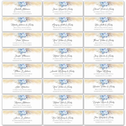 Pampas Grass Dusty Blue Guest Names Étiquettes de  (Devant)