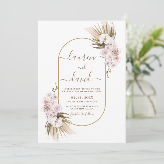 Pampas Grass Élégant Mariage Invitation (Debout devant)