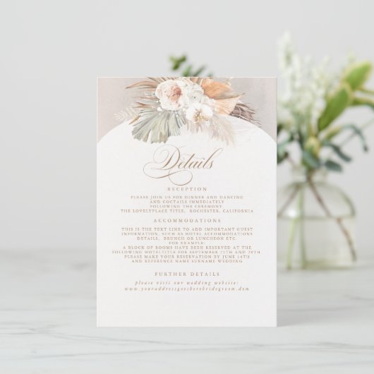 Pampas Grass Elegant Soft Pastel Weddenschap Detai Informatiekaartje (Staand voorkant)