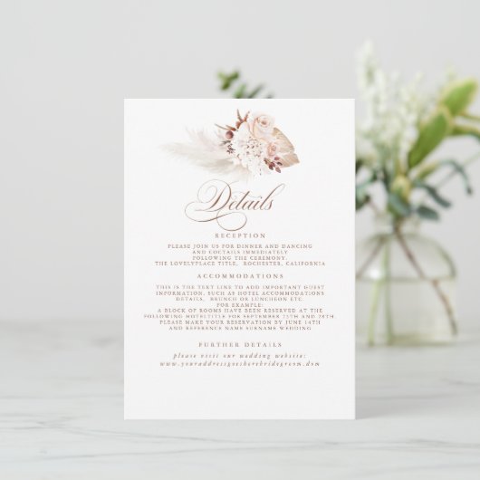 Pampas Grass Elegant Soft Pastel Weddenschap Detai Informatiekaartje (Staand voorkant)