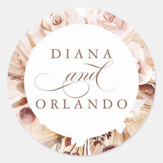 Pampas Grass en Cream Flowers Boho Wedding Ronde Sticker (Voorkant)