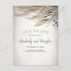 Pampas Grass en groen Boho Save the Date Aankondigingskaart