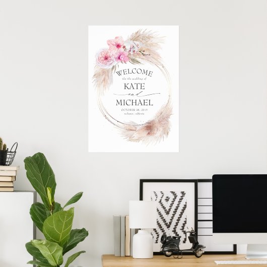 Pampas Grass en Pink Orchids Weddenschap Welkom Poster (Thuiskantoor)