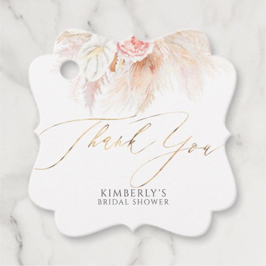 Pampas Grass en Roze Flowers Dank u Bedankjes Labels (Voorkant)