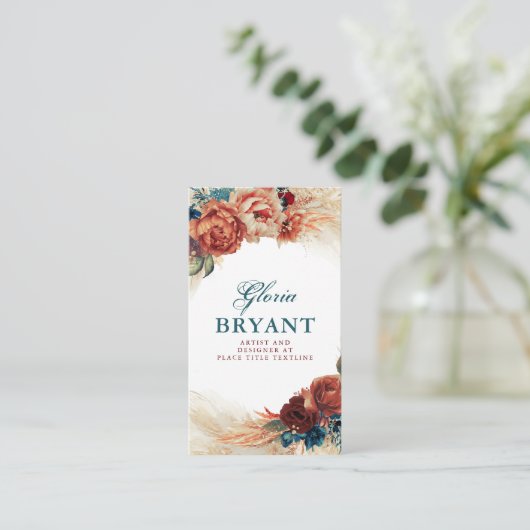 Pampas Grass en Rust Terracotta Flowers Botanisch Visitekaartje (Staand voorkant)