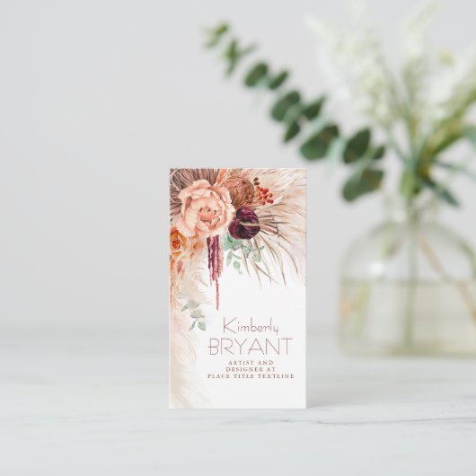 Pampas Grass en Terracotta Bloemen Boho Visitekaartje (Staand voorkant)