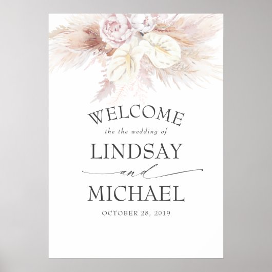 Pampas Grass en White Anthuriums Weddenschap Welko Poster (Voorkant)