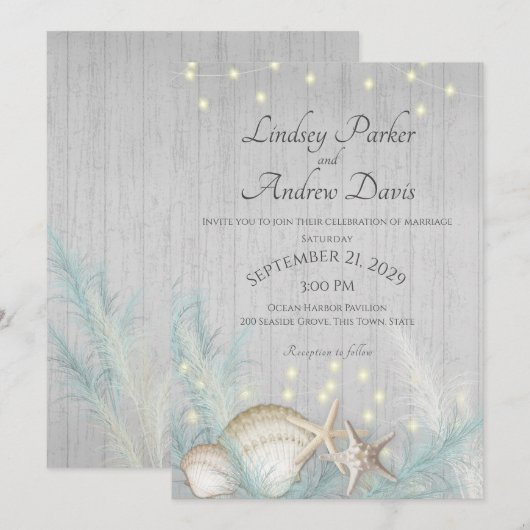 Pampas Grass et Starfish Rustic Beach Invitation (Devant / Derrière)
