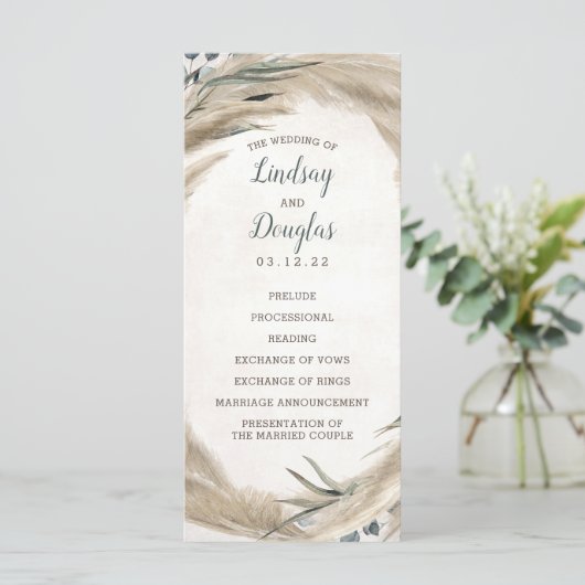 Pampas Grass et verdure Boho programmes de mariage (Debout devant)