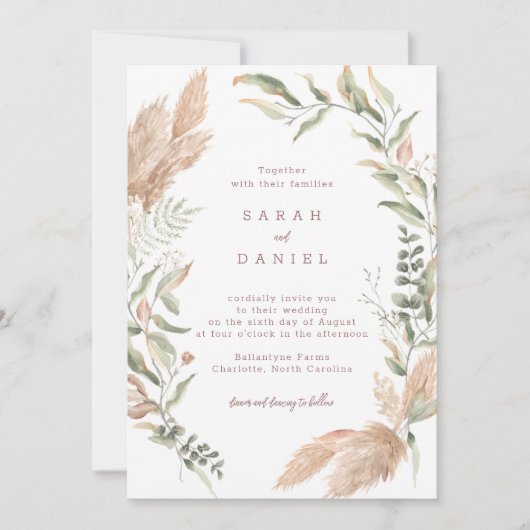 Pampas Grass Faire-part de mariage (Devant)