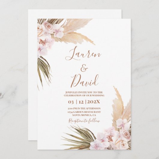 Pampas Grass faire-part de mariage (Devant / Derrière)