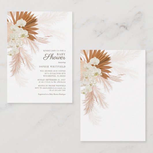 Pampas Grass Floral Baby shower Budget Invitation (Devant / Derrière)
