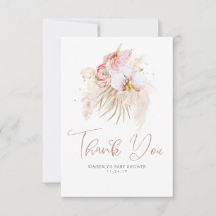 Pampas Grass Floral Boho Baby shower Hartelijk dan Bedankkaart