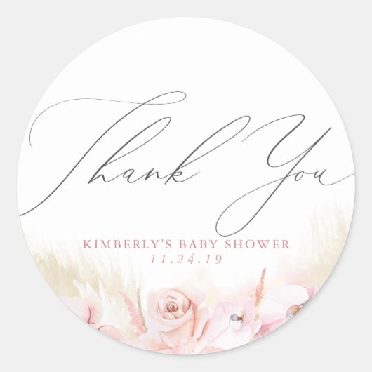 Pampas Grass Floral Boho Baby shower Hartelijk dan Ronde Sticker (Voorkant)