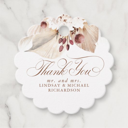 Pampas Grass Floral Boho Exotic Bedankt Bedankjes Labels (Voorkant)